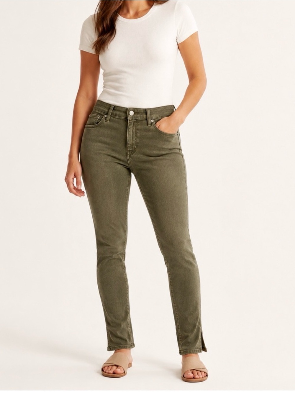 Lucky Brand Lolita Skinny Jeans Womens 12/31 Olive Green Ankle Slit 5 Pocket